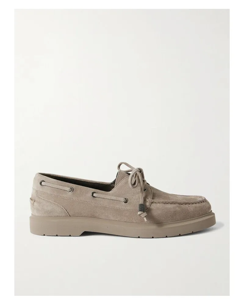 Brunello Cucinelli Loafers Aus Veloursleder Mit Zierperlen - Grau Grau