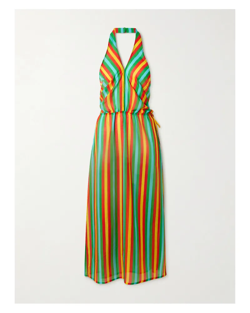 LIDO Neckholder-midikleid Aus Einer Gestreiften Baumwoll-seidenmischung - Mehrfarbig Mehrfarbig