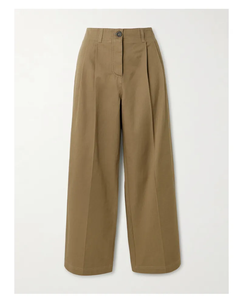 Totême Pleated Cotton-twill Wide-leg Pants - Green Green
