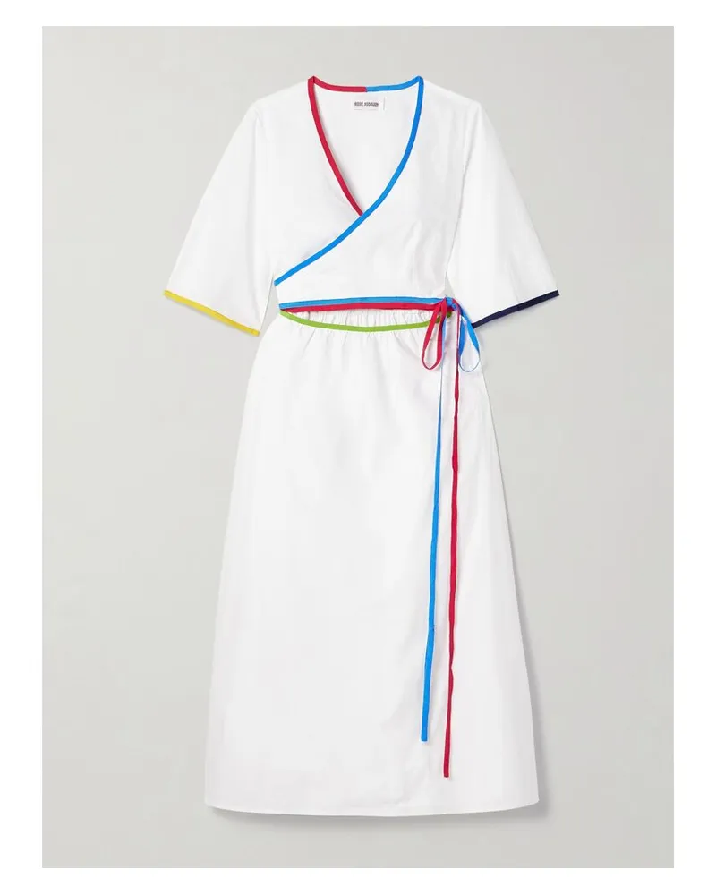 Rosie Assoulin Ribbon Midi-wickelkleid Aus Baumwollpopeline Mit Ripsbandbesätzen Zum Binden - Weiß Weiß