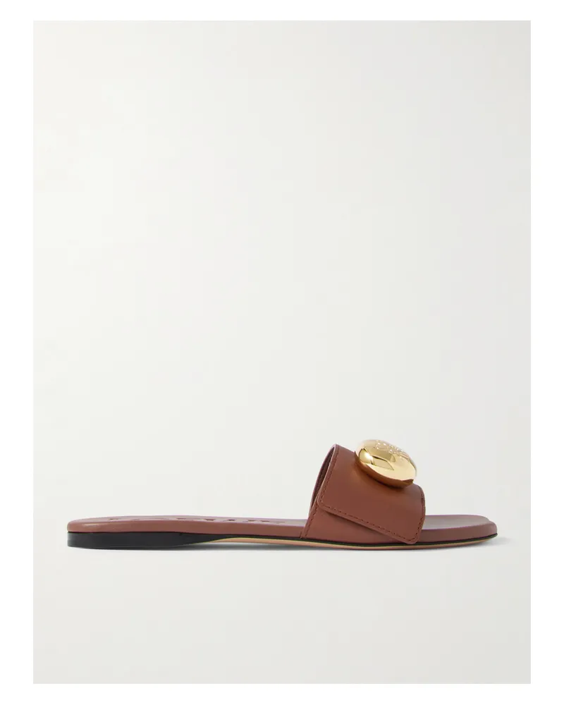 Loewe Pebble Embellished Leather Slides - Brown Brown