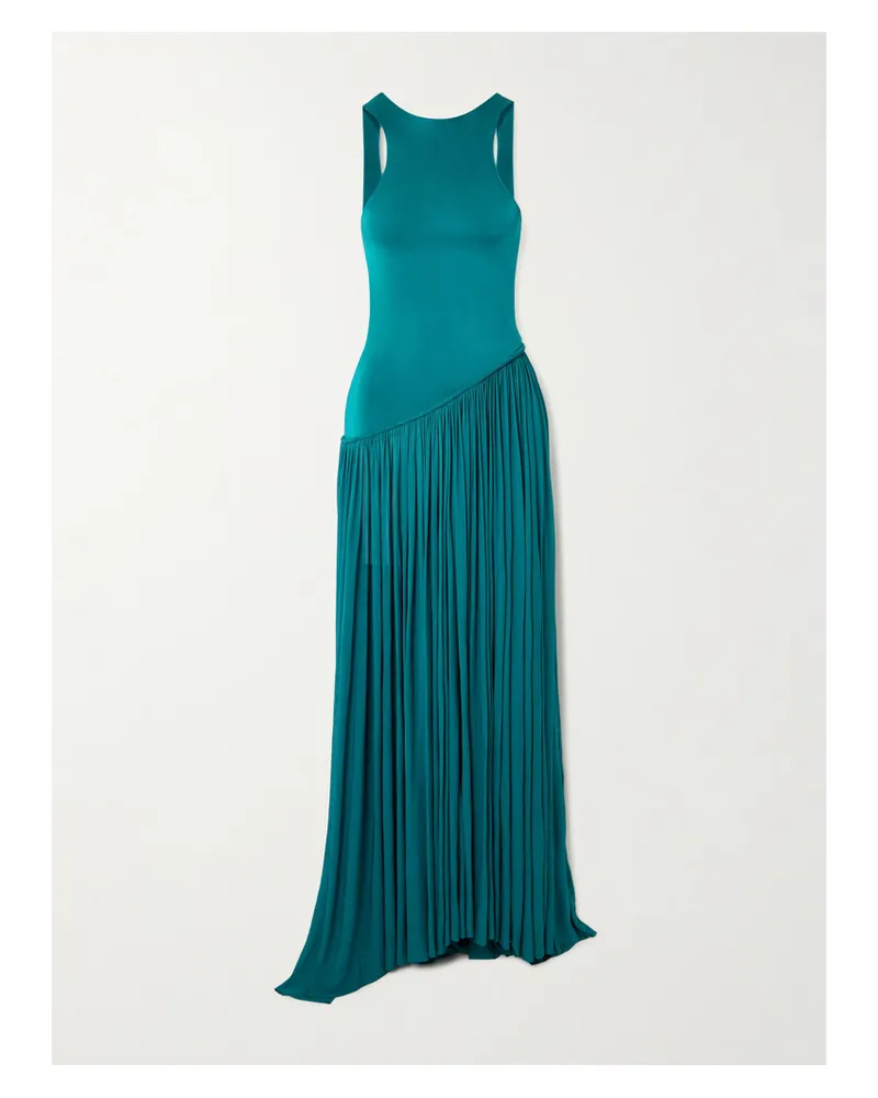 Zimmermann Luna Asymmetric Cutout Pleated Jersey Gown - Blue Blue