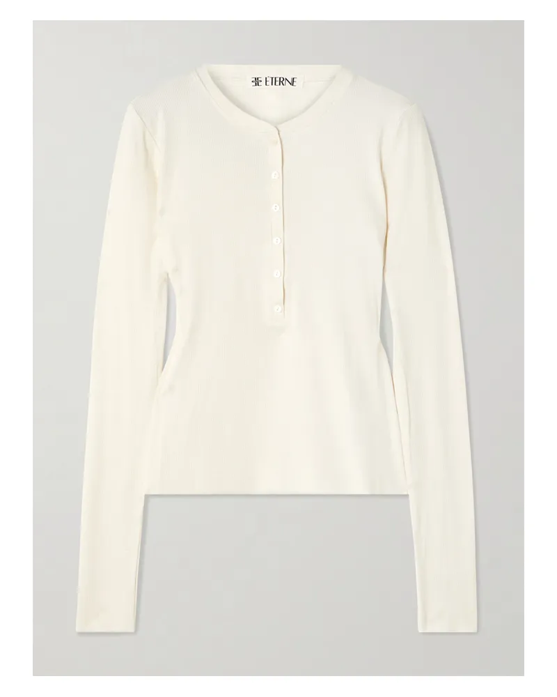 ÉTERNE Ribbed-knit Henley Top - Neutrals Neutrals