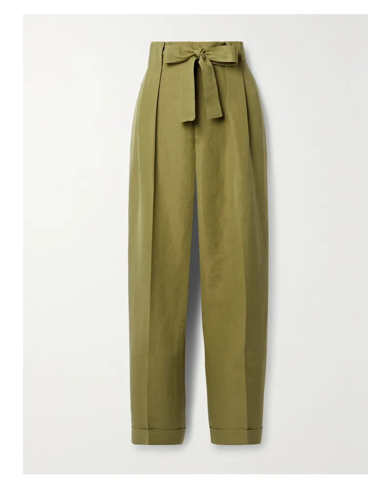 Lafayette148 Waverly Hose Aus Einer Seiden-leinenmischung Mit Bindegürtel - Grün Grün