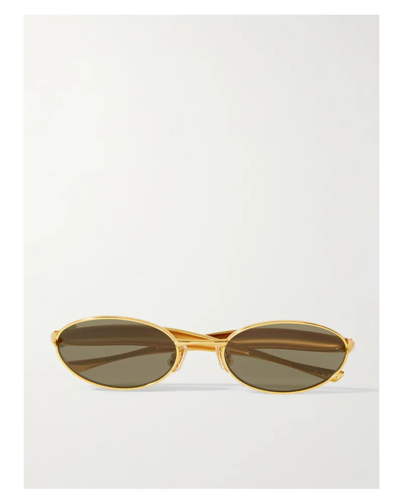 Bottega Veneta Sardine Goldfarbene Sonnenbrille Mit Ovalem Rahmen Gold