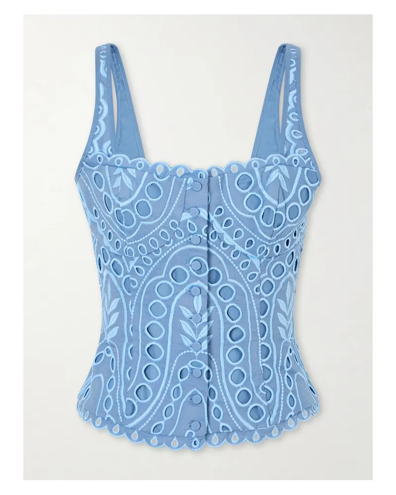 Charo Ruiz Nereus Cropped Broderie Anglaise Cotton-blend Top - Blue Blue