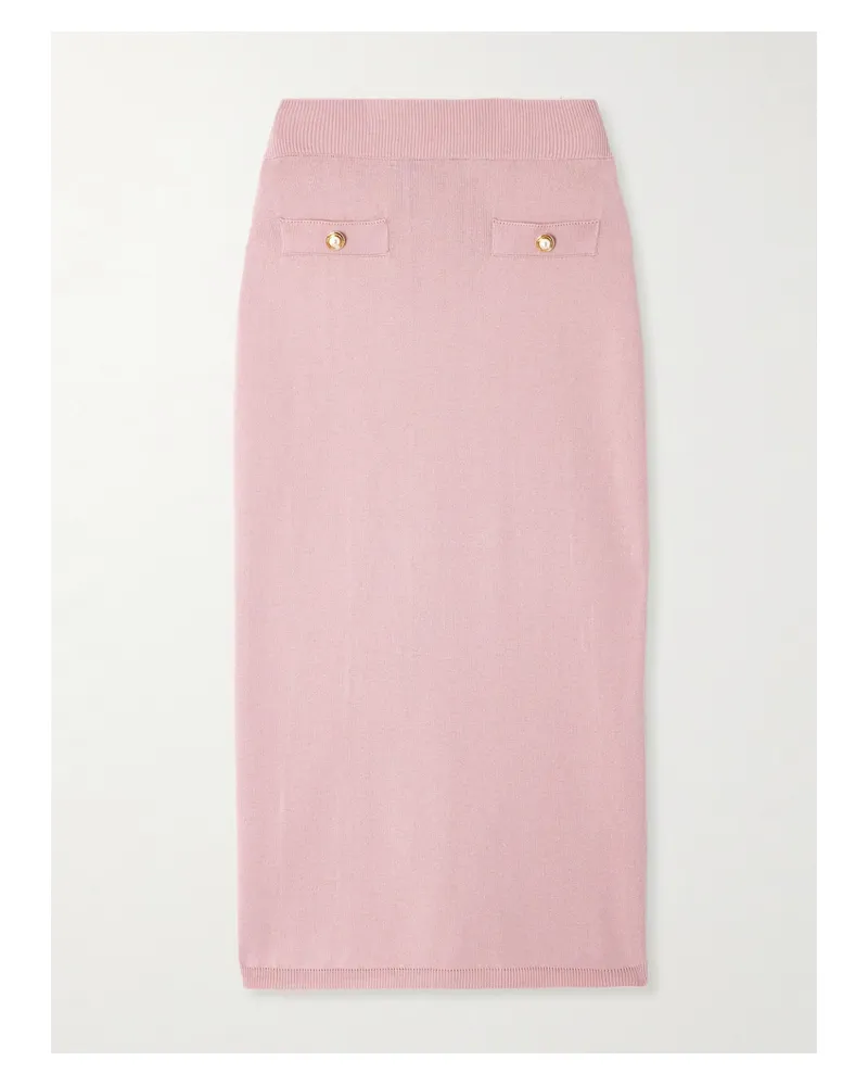 Alessandra Rich Midirock Aus Einer Baumwoll-kaschmirmischung Mit Zierknöpfen - Pink Pink