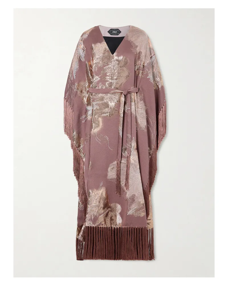 Taller Marmo Dawn Royale Belted Fringed Embellished Crepe Kaftan - Purple Purple