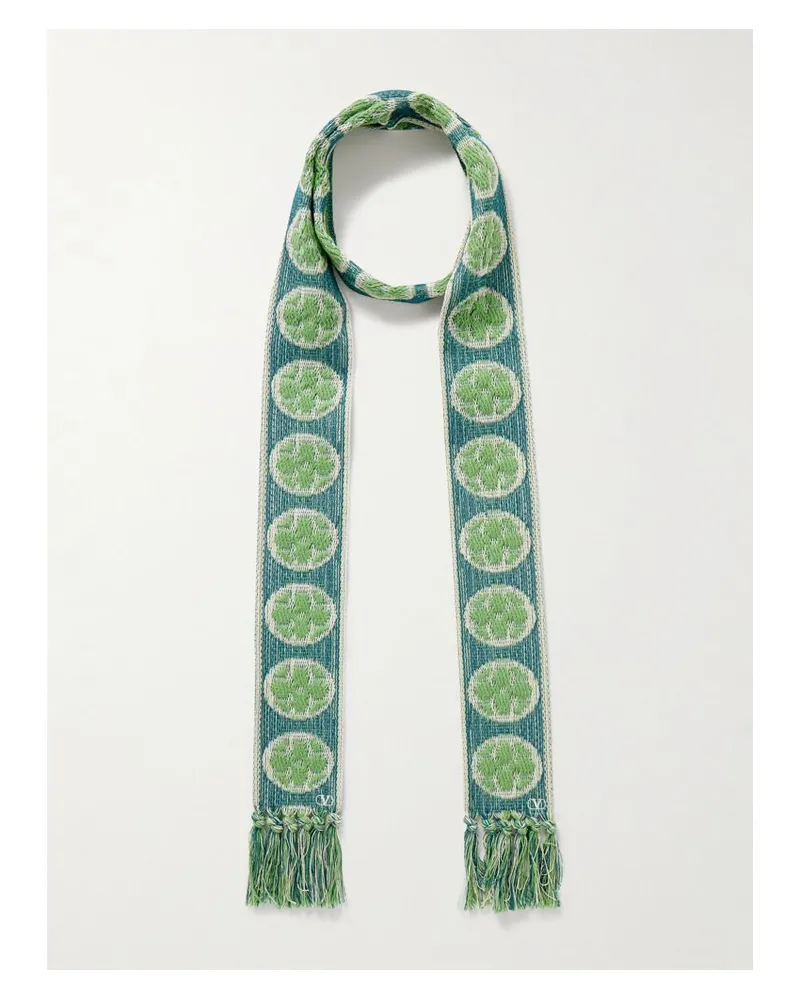 Valentino Garavani Antibes Schal Aus Jacquard-strick Aus Einer Baumwollmischung Mit Fransen - Blau Blau