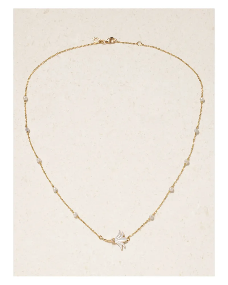 L’Atelier Nawbar Psychedeliah Small Kette Aus 18 Karat Gold Mit Perlmutt Und Diamanten - Weiß Weiß