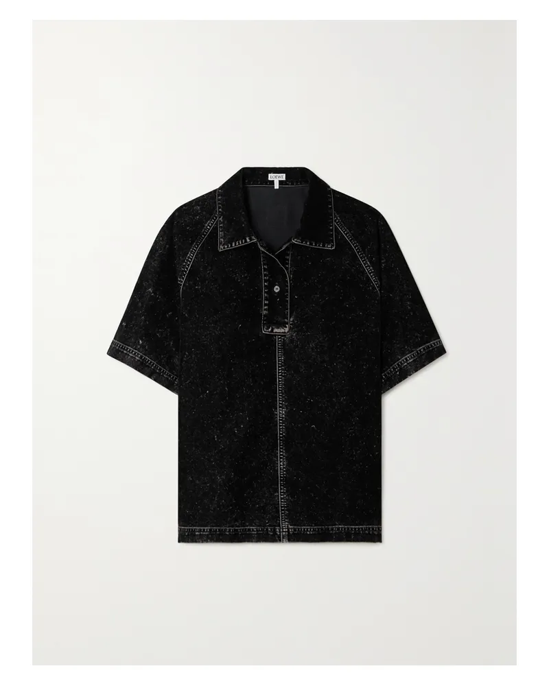 Loewe Hemd Aus Einer Baumwollmischung Mit Polokragen - Schwarz Schwarz