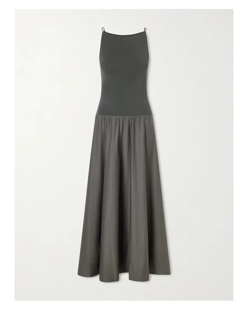 St. Agni Ribbed Jersey And Cotton-blend Poplin Maxi Dress - Green Green