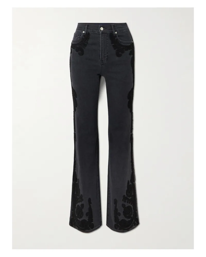 Veronica Beard Crosbie High-rise Embroidered Wide-leg Jeans - Black Black