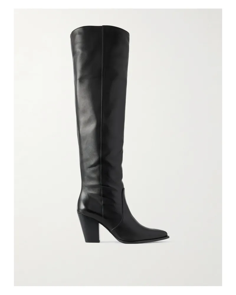Stuart Weitzman Jolene Leather Knee Boots - Black Black