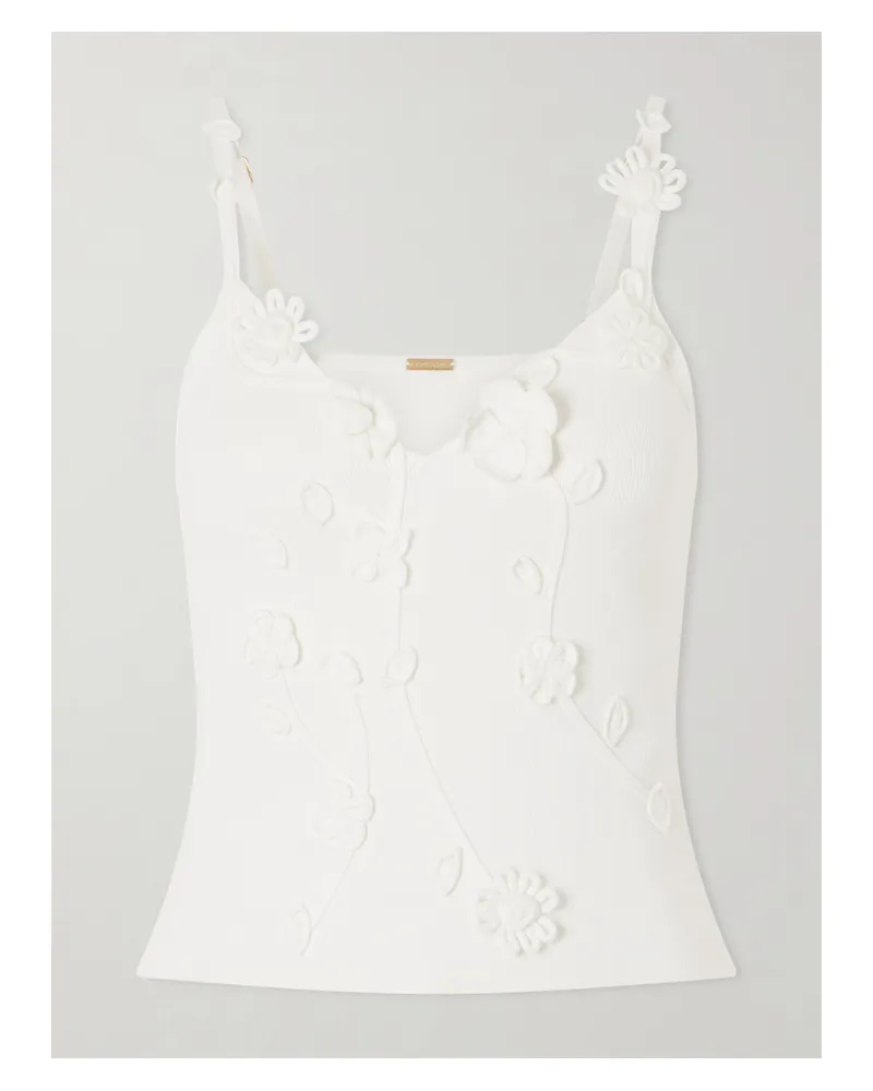 Cult Gaia Emiliana Floral-appliquéd Knitted Top - Neutrals Neutrals