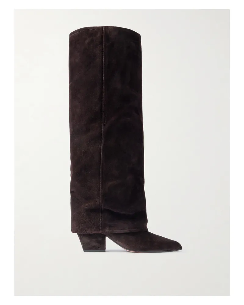 Paris Texas Jane Folded Suede Knee Boots - Brown Brown