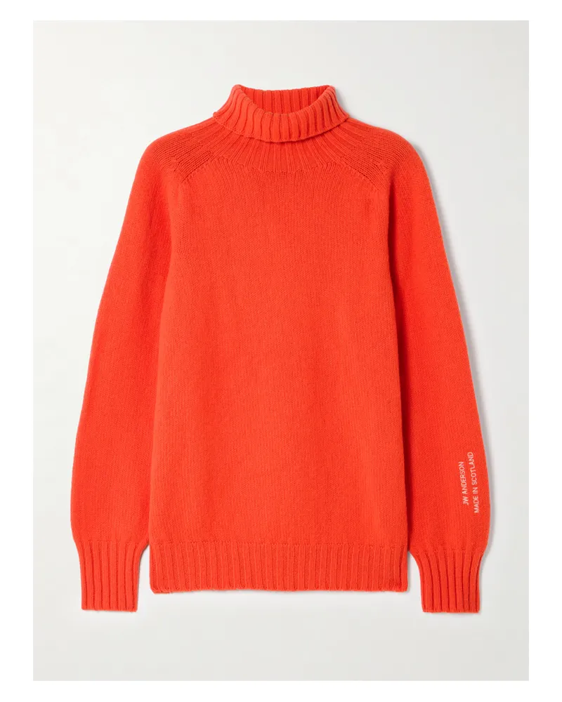 J.W.Anderson Rollkragenpullover Aus Merinowolle Mit Stickerei - Orange Orange