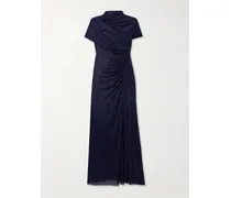 Midikleid Aus Stretch-jersey Mit Kristallen, Falten Und Cut-out - Blau