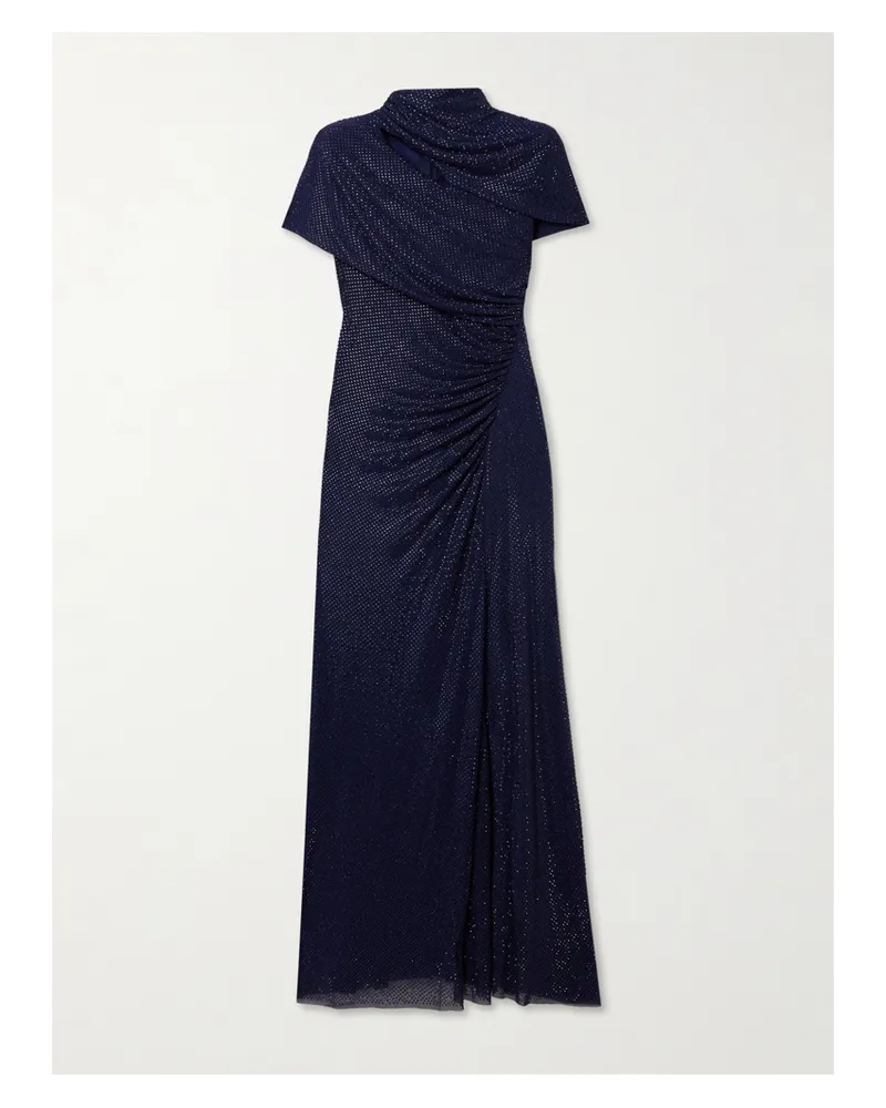 Self-Portrait Midikleid Aus Stretch-jersey Mit Kristallen, Falten Und Cut-out - Blau Blau
