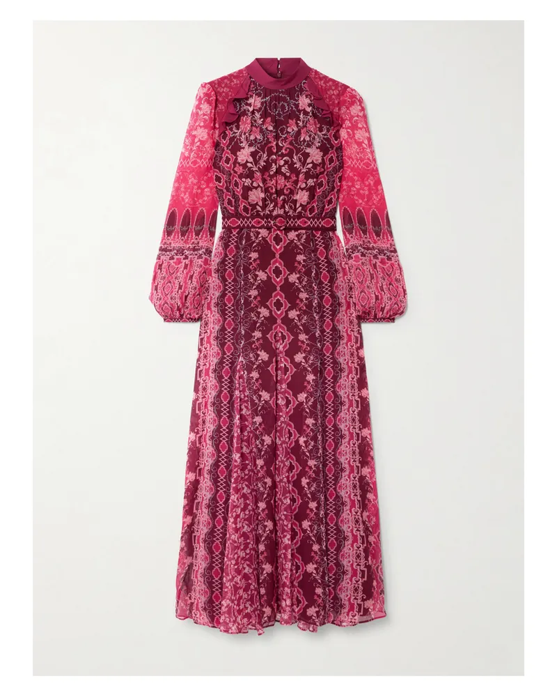 Saloni Jacqui-b Maxikleid Aus Bedrucktem Crêpe De Chine Aus Seide - Pink Pink