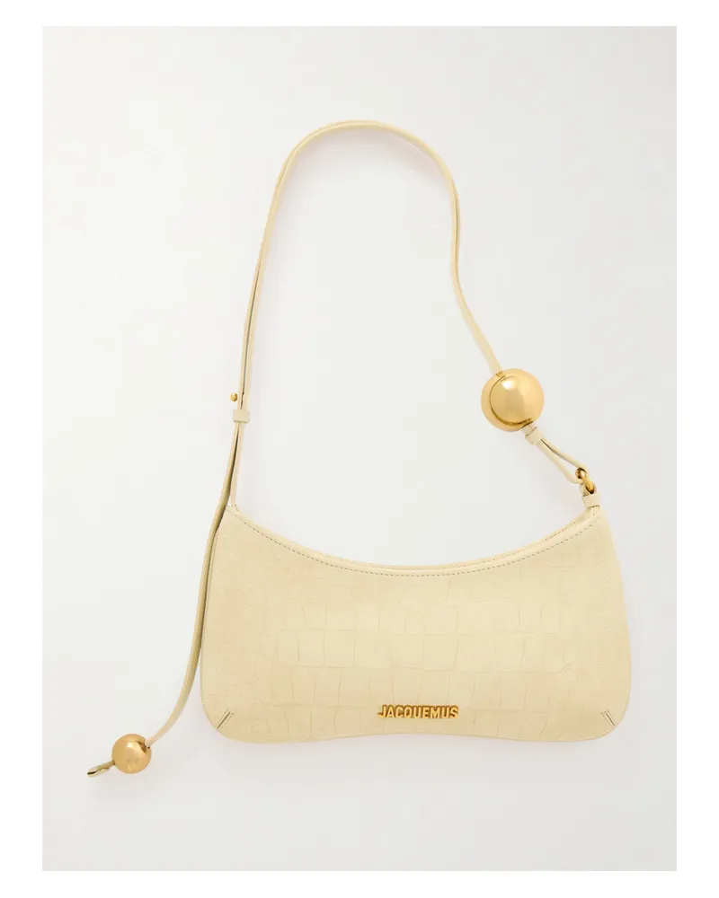 Jacquemus Le Bisou Perle Embellished Leather-trimmed Croc-effect Suede Shoulder Bag - Neutrals Neutrals