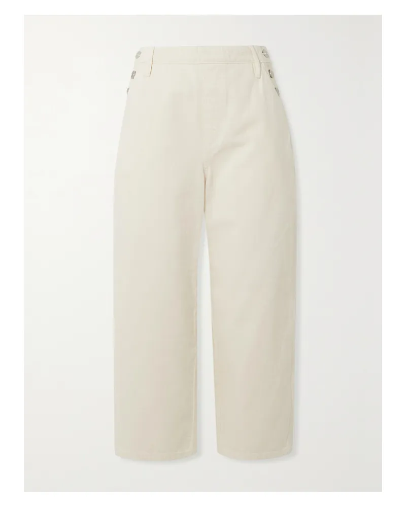 Frame Denim Verkürzte Hose Mit Weitem Bein Aus Baumwoll-twill Mit Knöpfen - Wollweiß Wollweiß