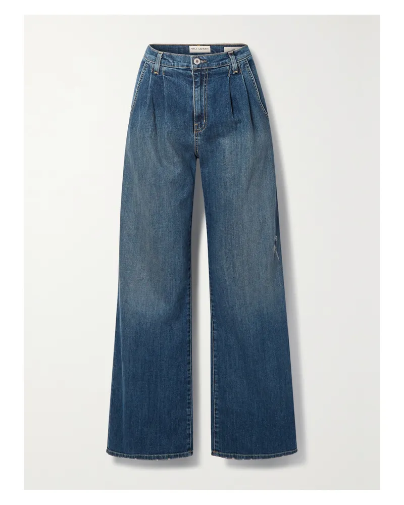 Nili Lotan Flora Pleated High-rise Wide-leg Jeans - Blue Blue