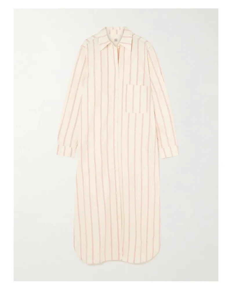 Totême Midi-hemdblusenkleid Aus Einer Gestreiften Baumwoll-seidenmischung - Ecru Ecru
