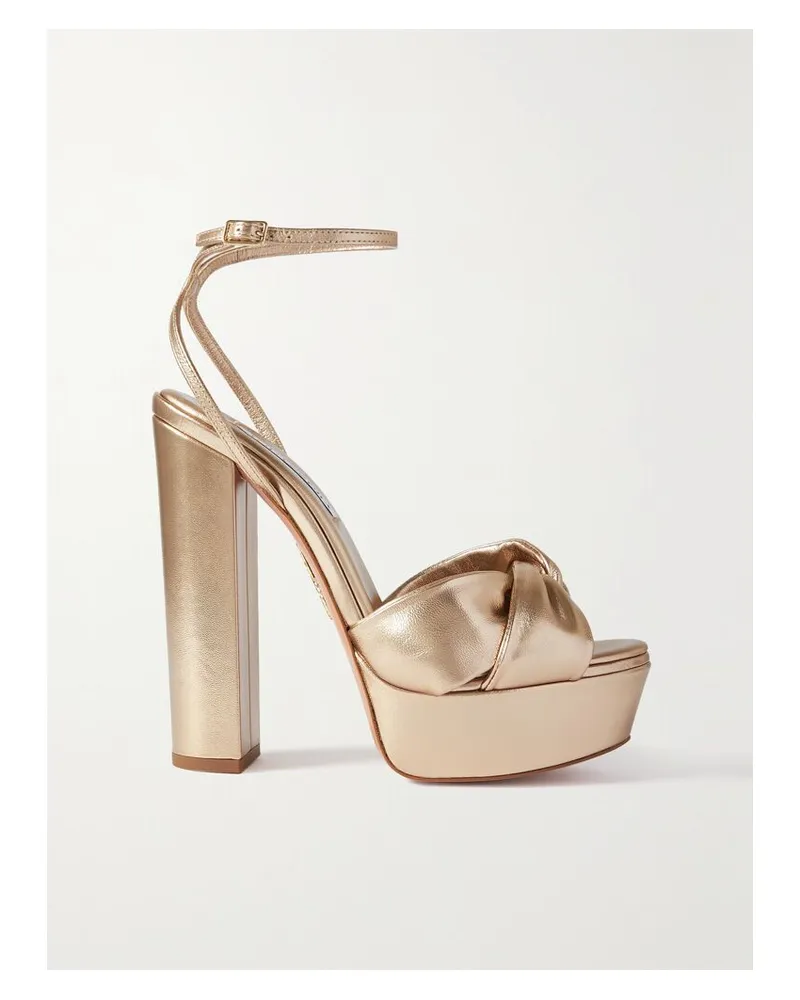 Aquazzura Olie Plateau 140 Sandalen Aus Metallic-leder Mit Twist-detail - Pink Pink
