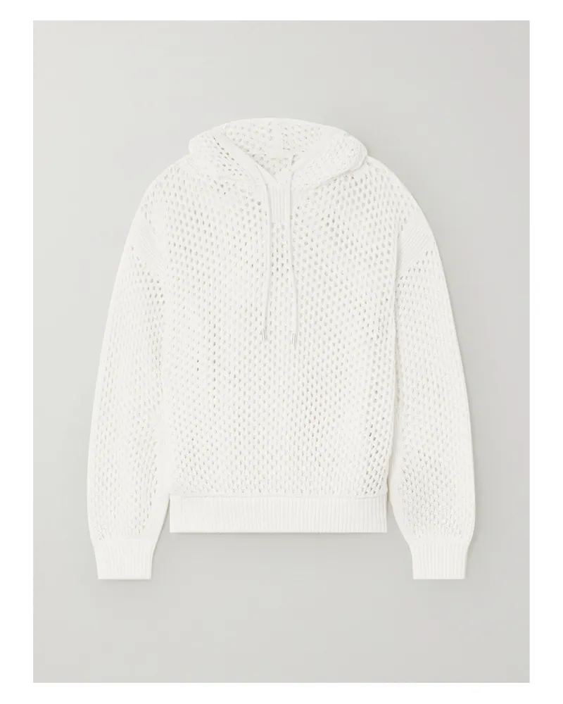 Chloé Kapuzenpullover Aus Gehäkelter Baumwolle Mit Lederbesatz - Weiß Weiß