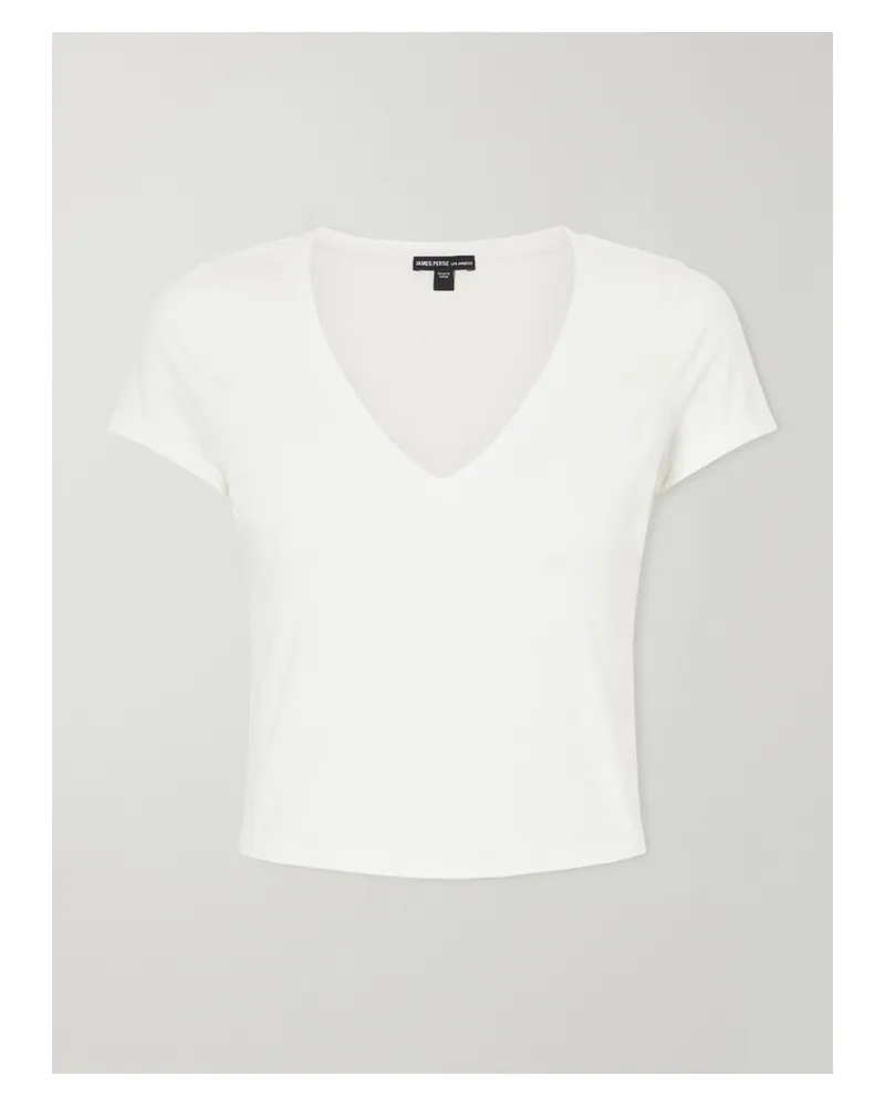 James Perse Cropped Cotton-blend Jersey T-shirt - White White