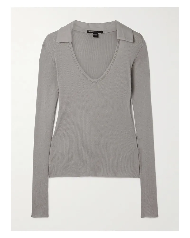 James Perse Oberteil Aus Einer Baumwoll-kaschmirmischung In Rippstrick Mit Polokragen - Grün Grün