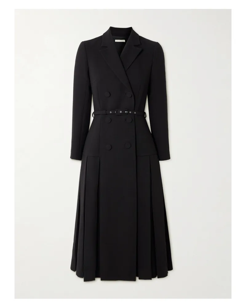 EMILIA WICKSTEAD Chaney Belted Pleated Double-breasted Wool-crepe Midi Dress - Black Black