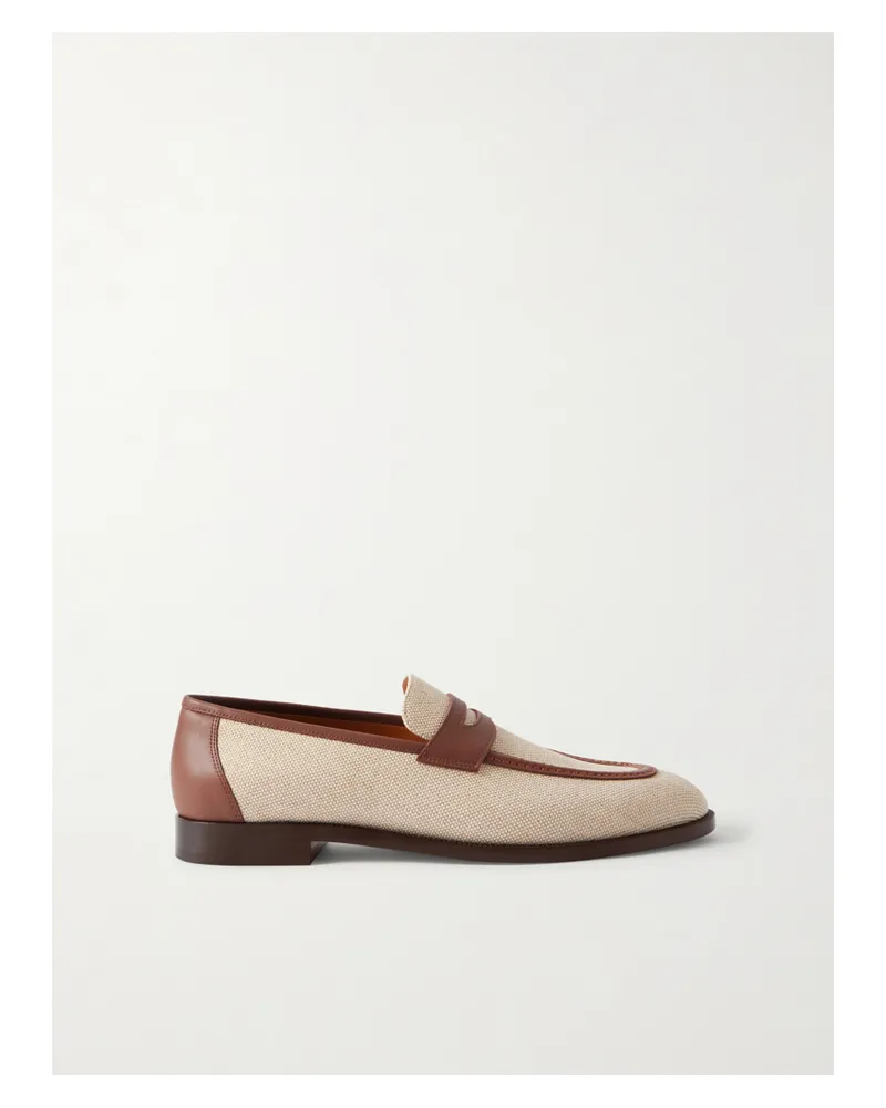 Loro Piana Sergio Leather-trimmed Canvas Loafers - Neutrals Neutrals