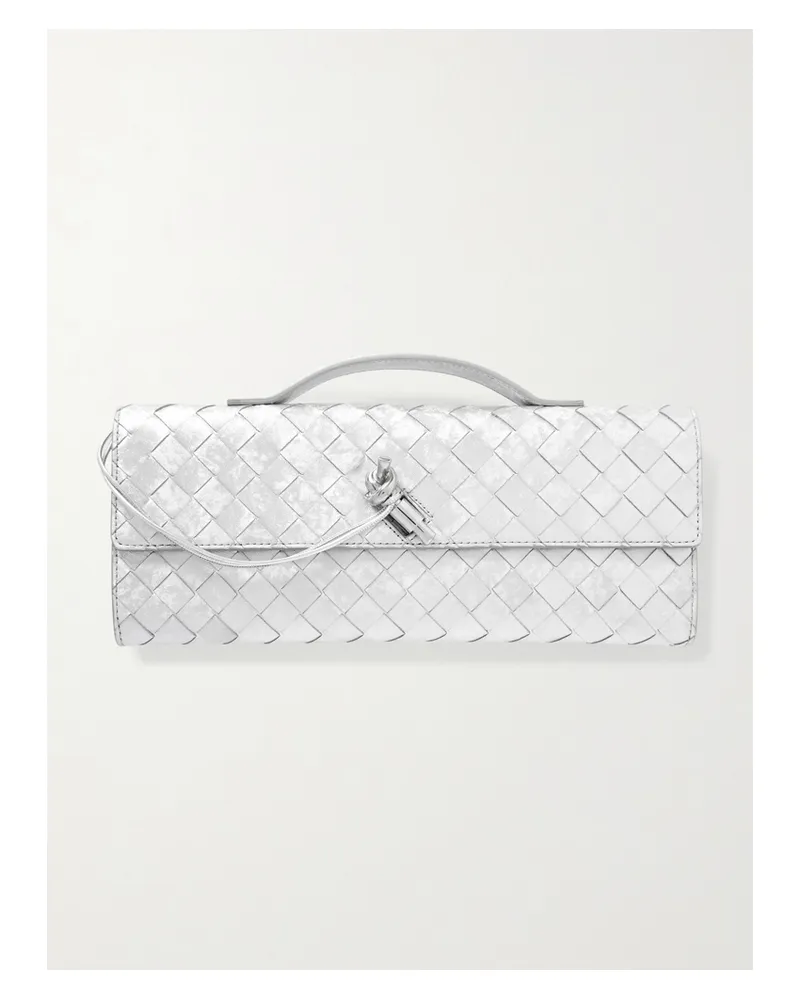 Bottega Veneta Long Andiamo Intrecciato Metallic Leather Clutch - Silver Silver