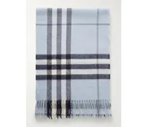 Fringed Checked Cashmere Scarf - Blue