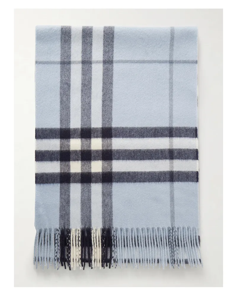 Burberry Fringed Checked Cashmere Scarf - Blue Blue