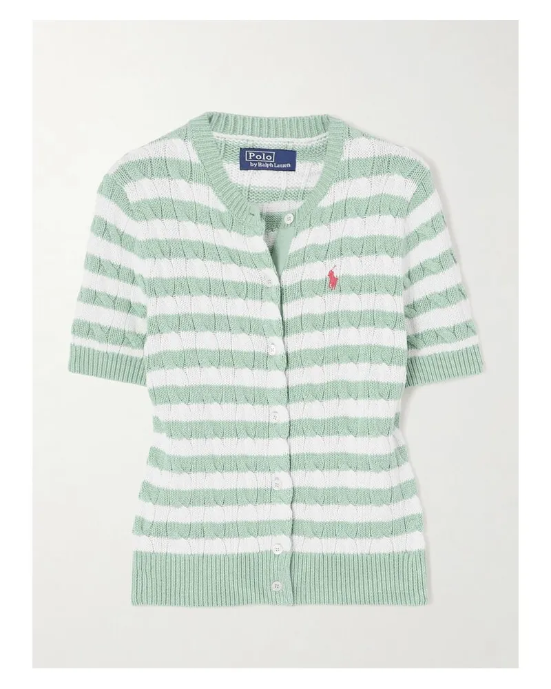 Ralph Lauren Cardigan Aus Gestreifter Baumwolle In Zopfstrick - Grün Grün