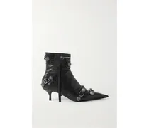 Balenciaga Le Cagole Ankle Boots aus Leder in Knitteroptik Schwarz