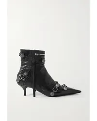 Balenciaga Le Cagole Ankle Boots aus Leder in Knitteroptik Schwarz