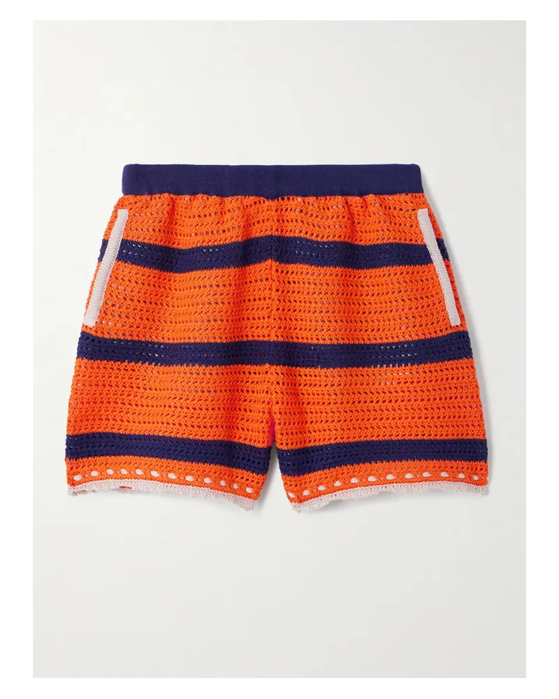 La DoubleJ Salt 'n' Vinegar Gestreifte Shorts Aus Gehäkelter Baumwolle - Orange Orange