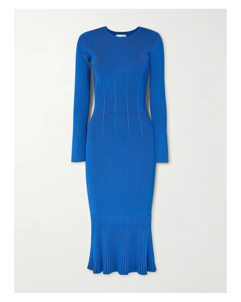 GALVAN Atalanta Midikleid Aus Rippstrick Mit Falten - Blau Blau