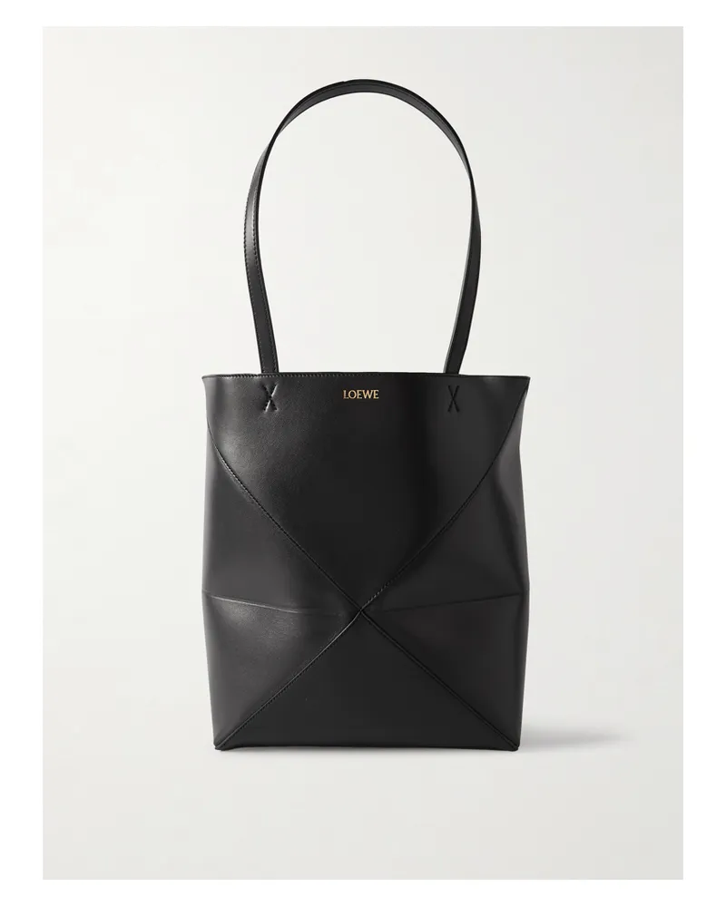Loewe Puzzle Fold Convertible Medium Leather Tote - Black Black