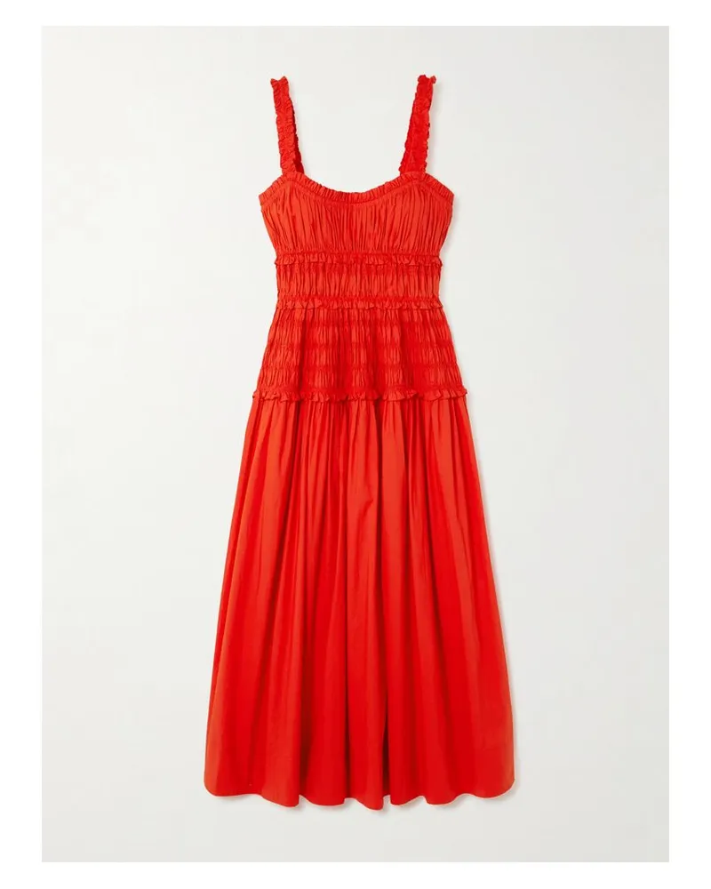 DÔEN Marianne Midikleid Aus Baumwollpopeline Mit Raffungen - Rot Rot