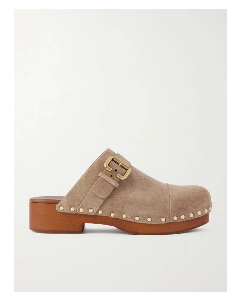 Chloé Jeannette Embellished Suede Clogs - Neutrals Neutrals