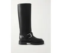 Tabi Buckled Split-toe Leather Knee Boots - Black