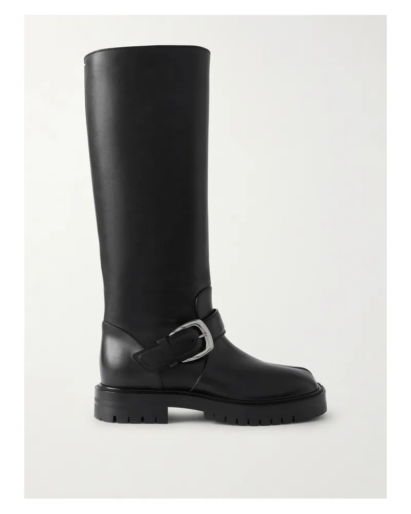 Maison Margiela Tabi Buckled Split-toe Leather Knee Boots - Black Black