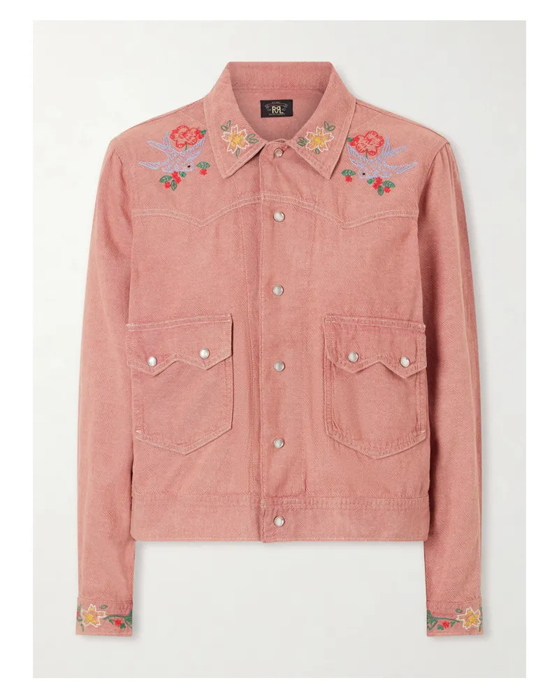 RRL Billie Embroidered Cotton Linen Blend Shirt Red