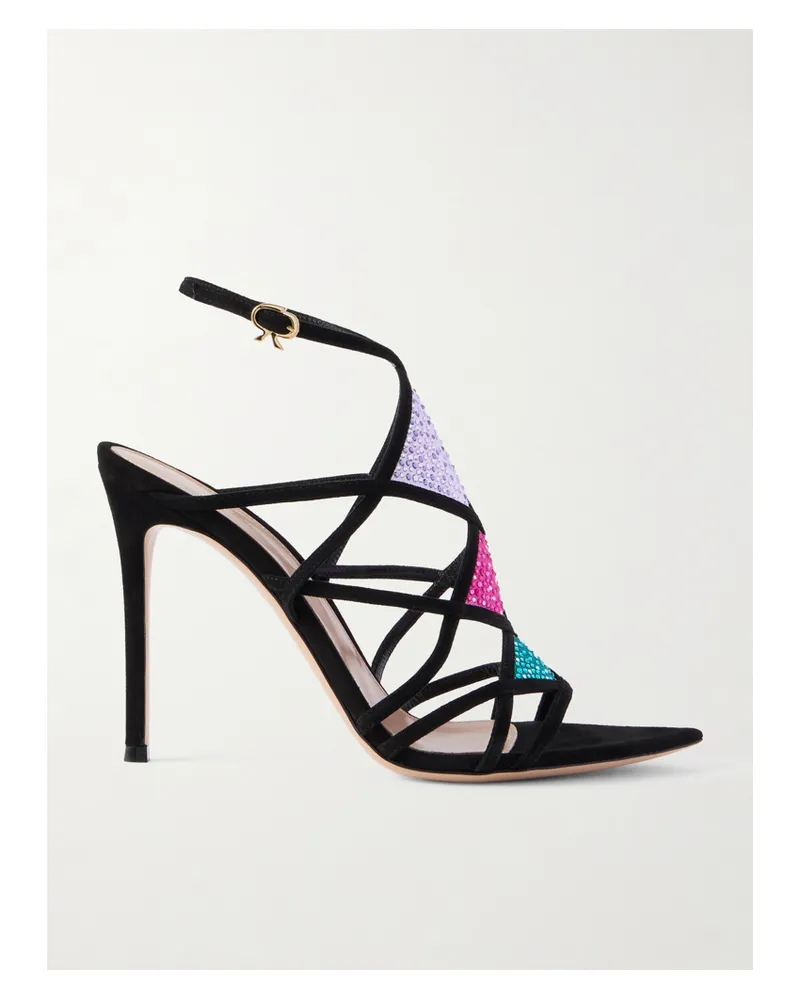 Gianvito Rossi Embellished Mesh And Suede Sandals - Black Black