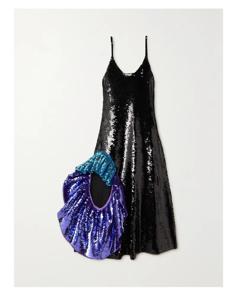 Loewe Gerüschtes Midikleid Aus Wolle Mit Pailletten - Schwarz Schwarz
